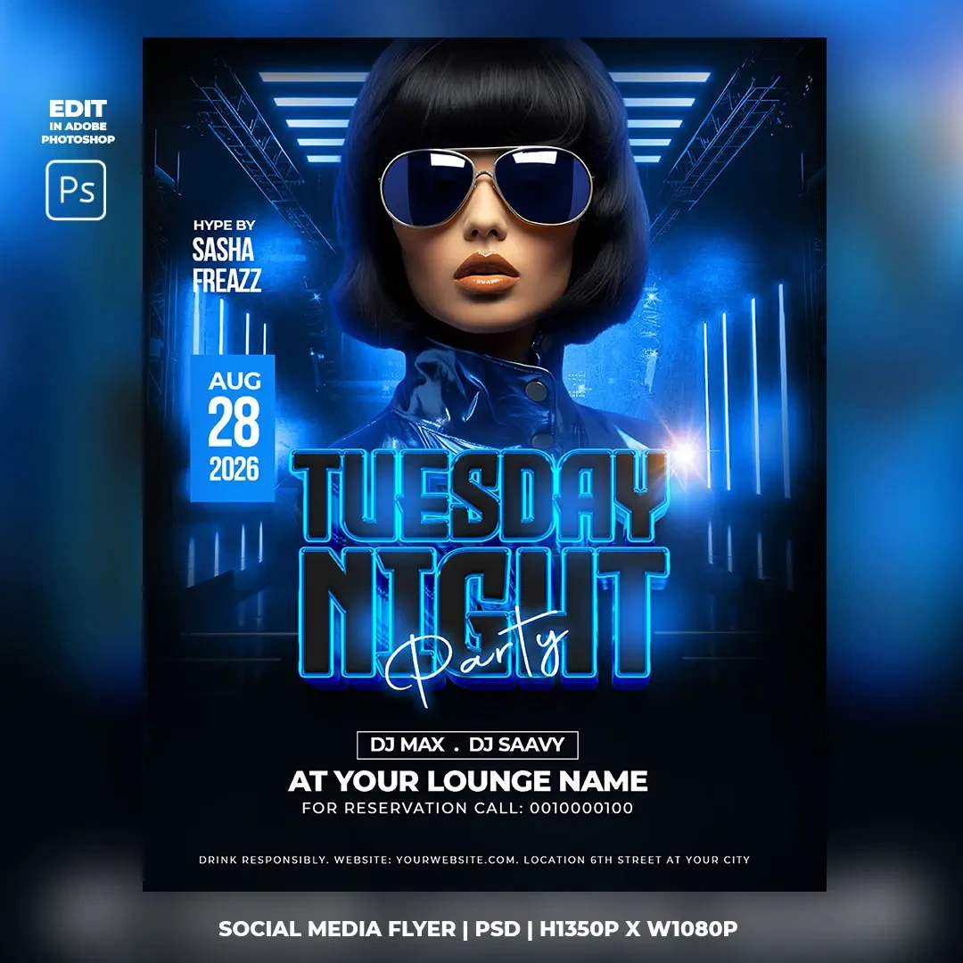 Tuesday Night Party PSD flyer template main preview
