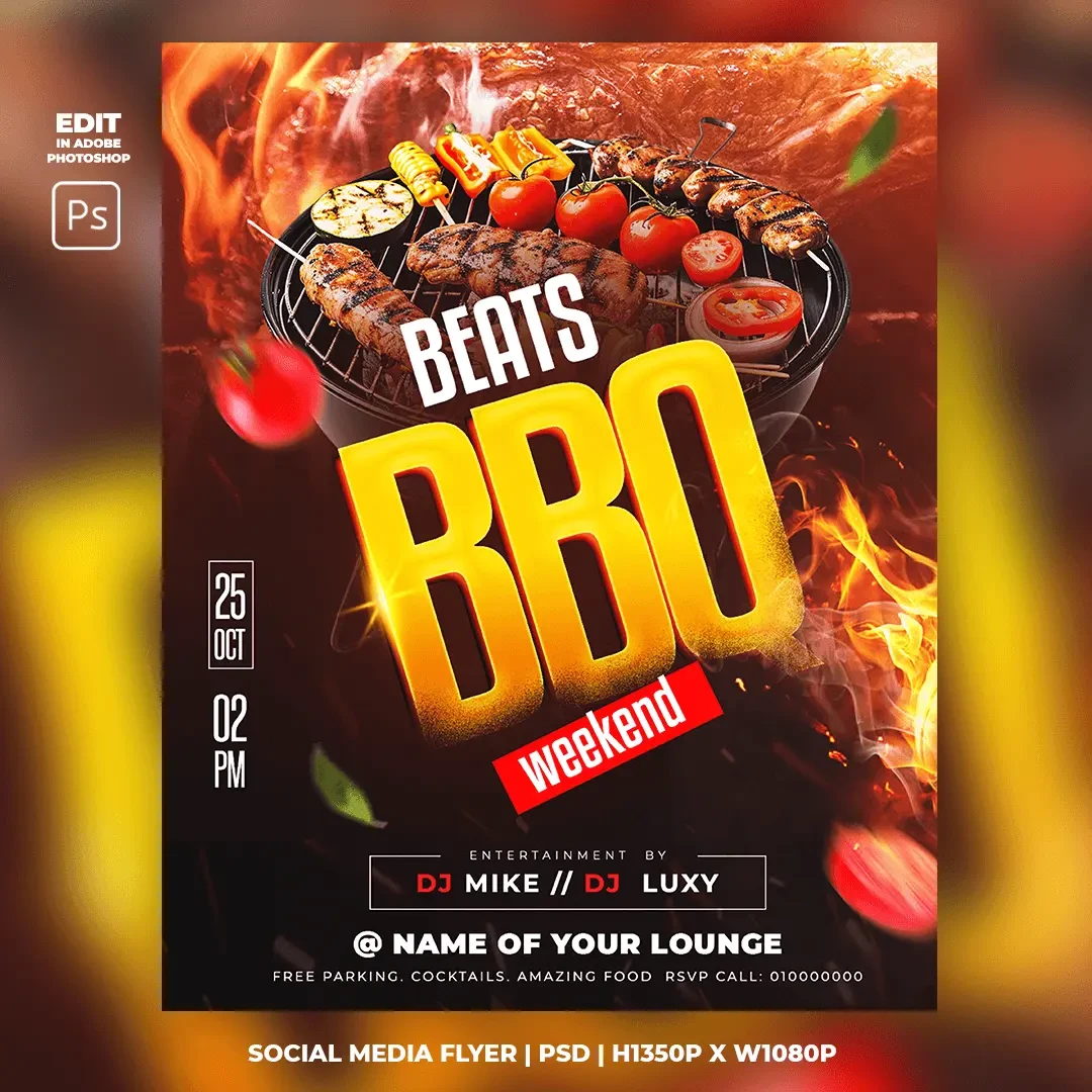 Beats BBQ Party Flyer main preview