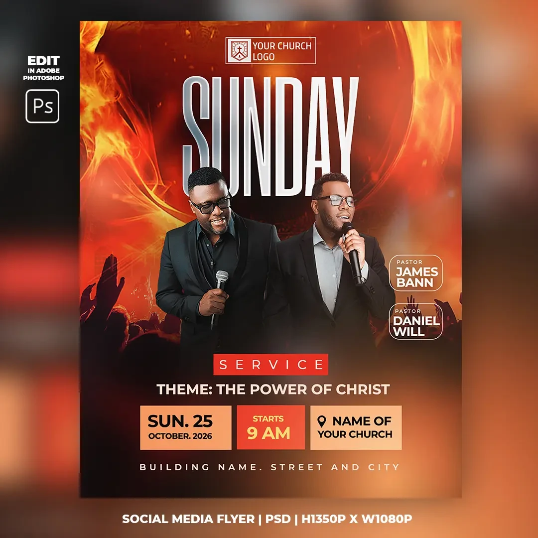 Sunday Service Church Flyer Template main preview