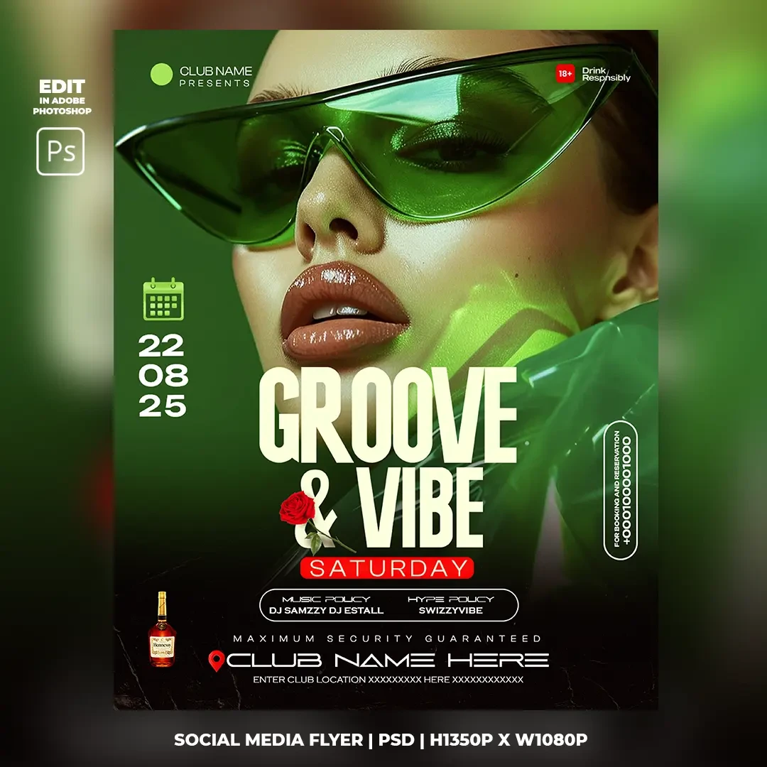 Groove And Vibe Saturday Flyer Template main preview
