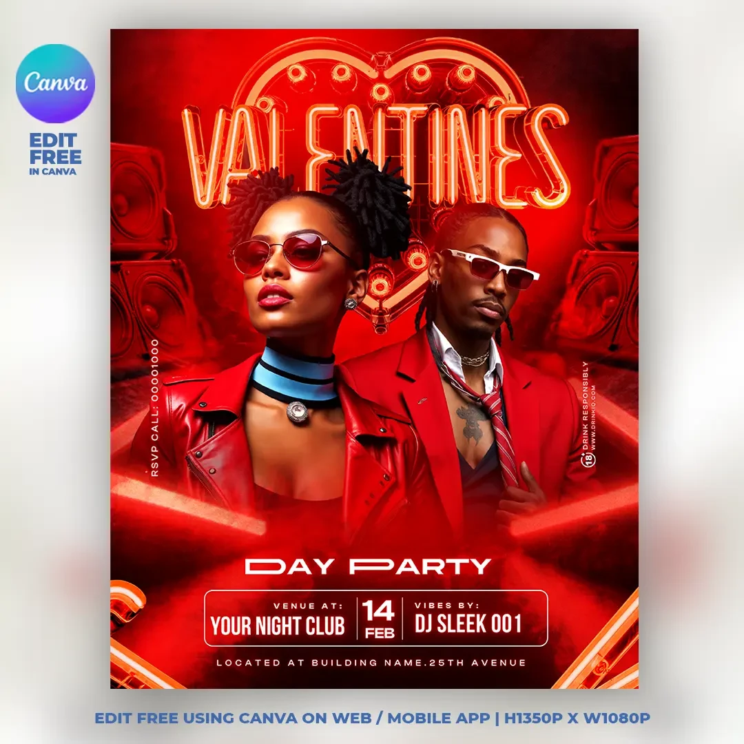Valentines Day Party Canva Flyer Template main preview