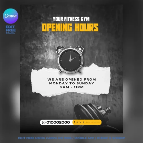 Gym Fitness Opening Hours Canva Flyer