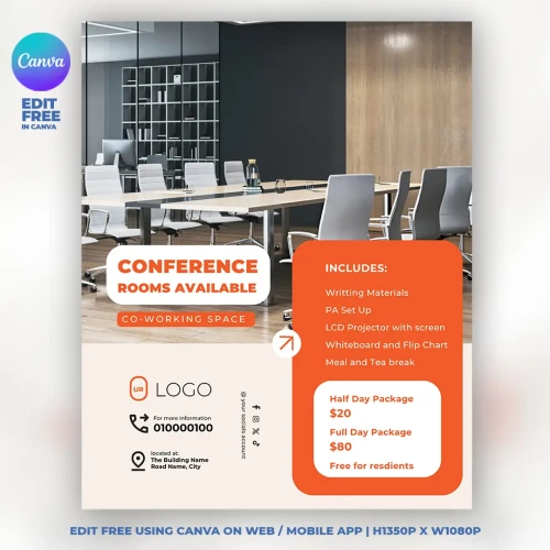 Coworking Space Conference Rooms flyer template