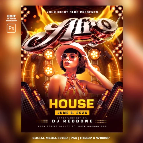Afro House Party PSD Flyer Template