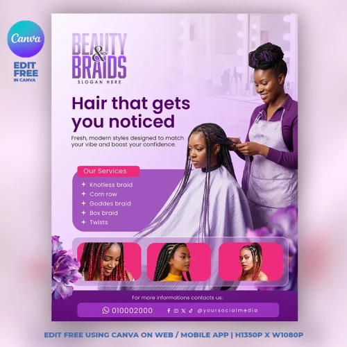 Hair Beauty Salon Canva Poster Template