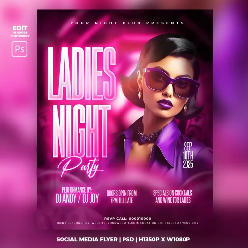 Purple Neon Ladies Night Flyer Template