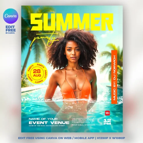 Summer Beach Pool Party Flyer Template